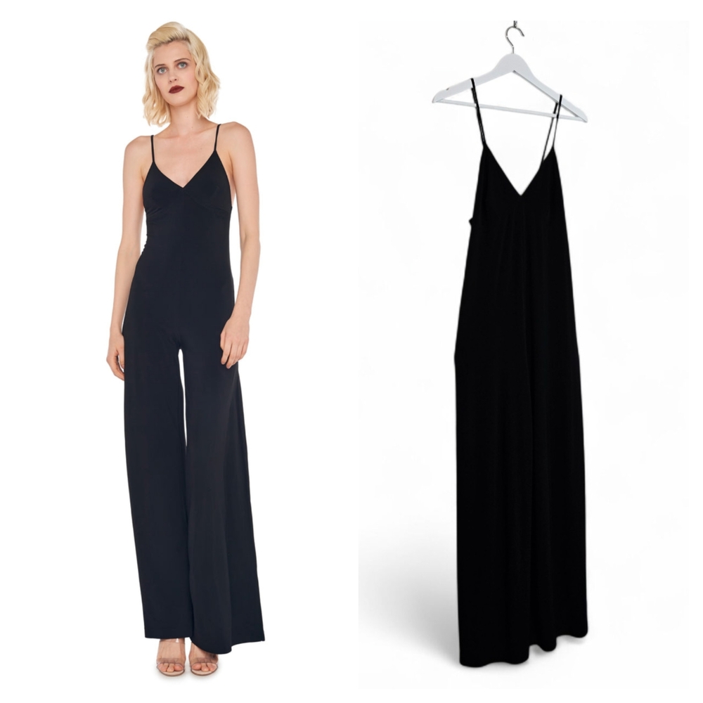 Norma Kamali Black Wide Leg Slip Jumpsuit Women’s M Elegant One Piece Evening
